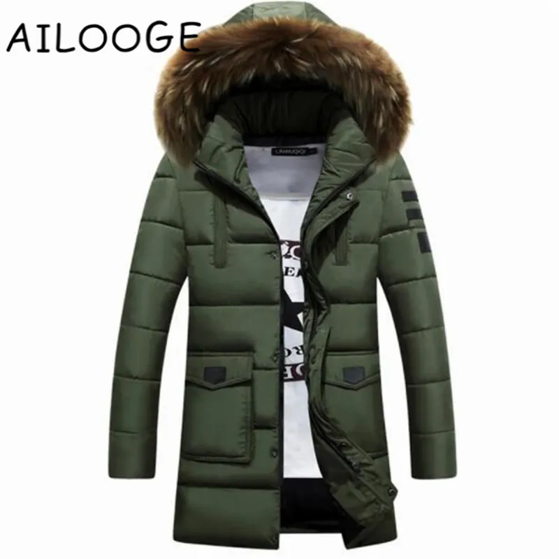 2017 Parka Uomini Cotone Giacca di Cotone Spessa Nuovo Lungo Inverno Parka Caldo Moda Affari Giacche Cappotti Collo di Pelliccia