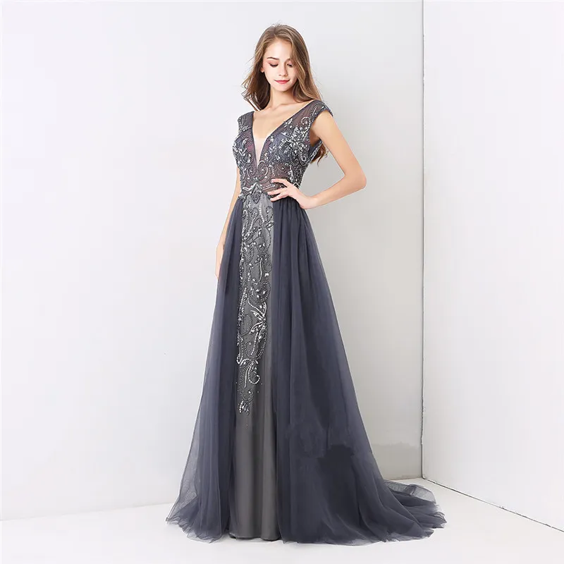 Elegantes vestidos de gala formales noche nuevos trajes de baile de tul de color azul marino vestidos personalizados de d'honneur desmontable train robes de