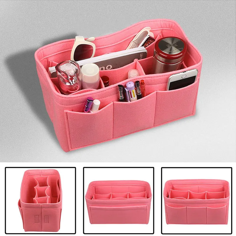 Organizer borsa con inserto borsa in feltro toteHandbag Shaper Makeup Storage Organizer Women Cosmetic Organizer for Travel242m