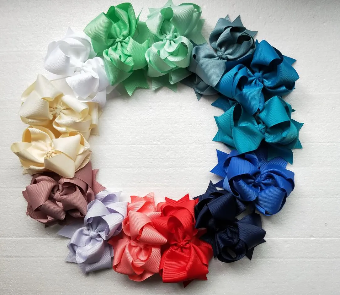 20 pçs boutique 5 polegada multicamadas grande fita de gorgorão arcos de cabelo clipes bowknot crianças hairbow meninas festa de aniversário cabelo accessor5255089