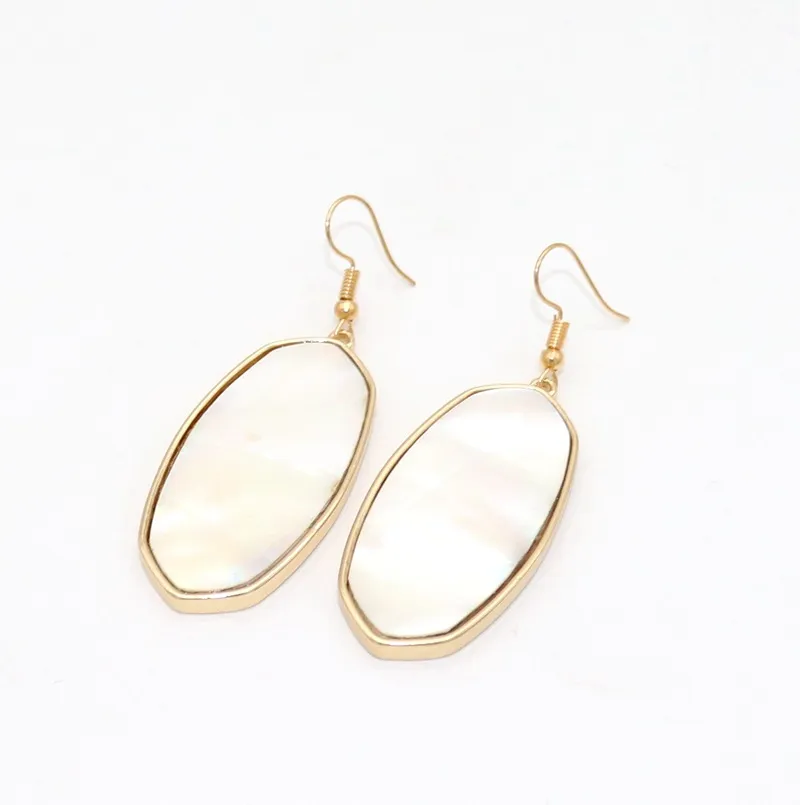 Fashion Gold Color Geometry Turquoise Shell Charm Dangle Druzy Earrings For Women brand Jewelry