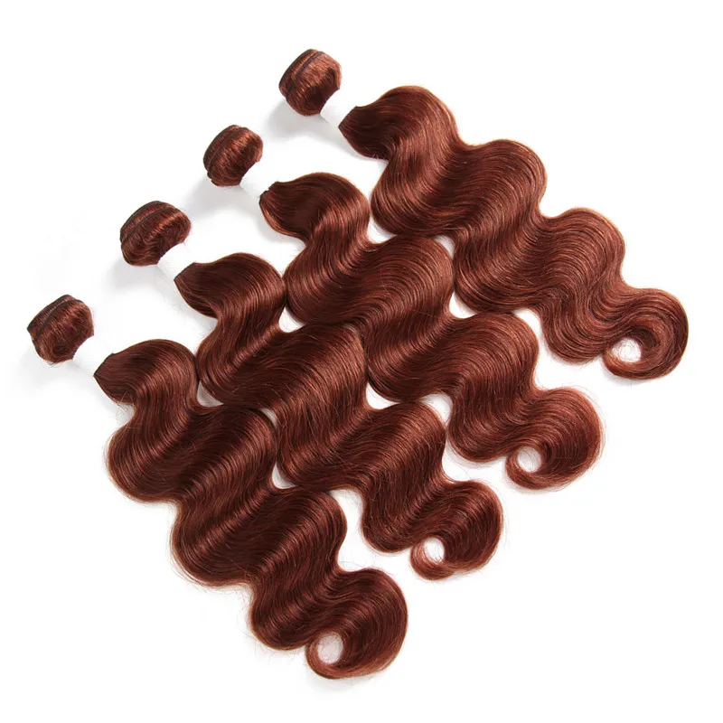 33 Donker Kastanjebruin Peruaans Haarbundels Body Wave Golvend met Volledige Kant Frontale Sluiting 13x4 Koper Rood Maagdelijk Haar Weeft Inslag 1531690