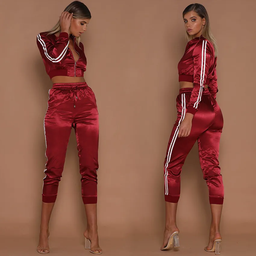 Women Tracksuits Spring Summer Sports Clothing Sets Short Stripes Sports Jackets Crop Pants Suits Slim Fits Casual Outfits