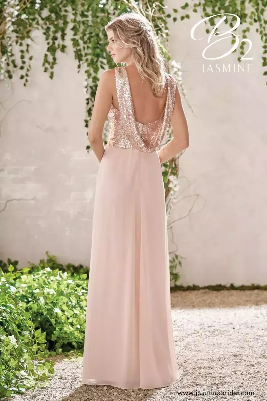 Elegante neue Roségold-Brautjungfernkleider, A-Linie, Spaghetti, rückenfrei, Pailletten, Chiffon, günstiges langes Strandkleid für Hochzeitsgäste, Trauzeugin-Kleider