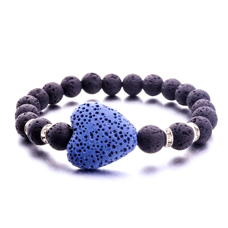 8mm zwarte lava steen 20mm hart liefde bedelarmband aromatherapie essentiële olie diffuser armband voor vrouwen