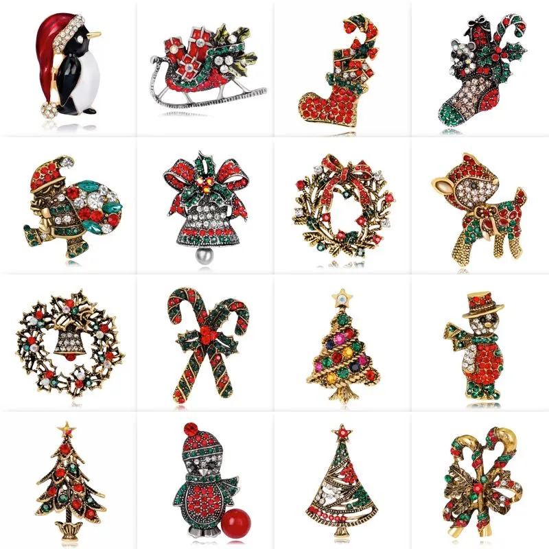 Brooches Christmas Tree Santa Claus Brooch Boots Snowman Sleigh Bells Jewelry Pins