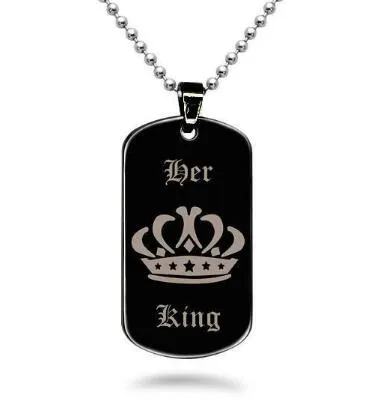 DHL King Queen Collier Couple Colliers Titane En Acier Inoxydable Couronne Dog Tag Pendentifs Chaîne pour Femmes Hommes Amant Fashin Bijoux