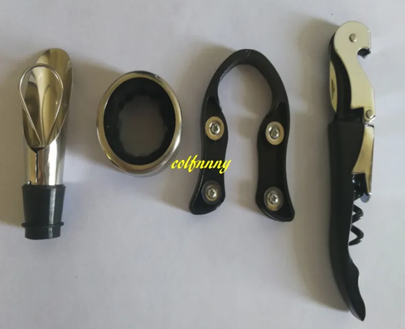 Fast shipping 4 in 1 kit hippocampus Red Wine bottle opener+ Paper cutting knife+ ring+ wine pourer