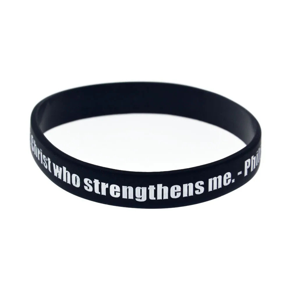 Jag kan göra allt genom Kristus som stärker mig Silicone Wristband Svart vuxenstorlek