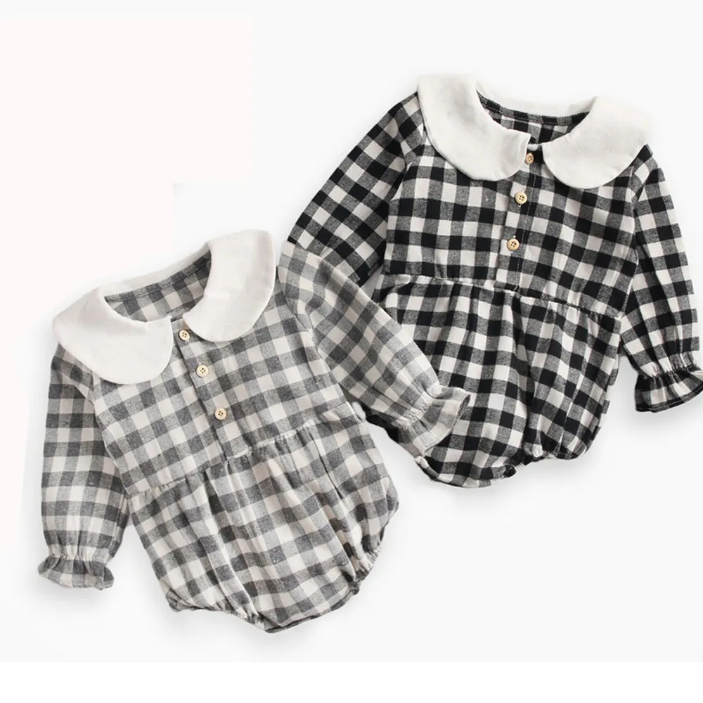 2018 Autunno Inverno Baby Girls Boys Pagliaccetti Plaid Manica Lunga Bambini neonato Toddlesuits Baby Baby Bambini Vestiti 0-3 anni