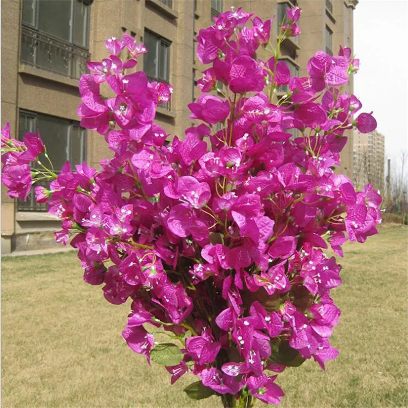 Ramas de flores de buganvilla de seda Flores artificiales bougainvillea spectabilis Tallo de árbol de 115 cm de largo para la decoración de Navidad del hogar del banquete de boda