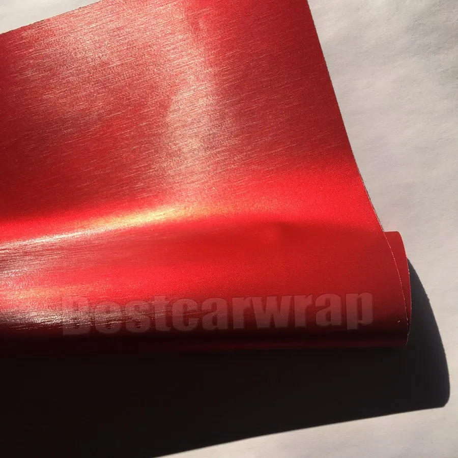 Ice Red Chrome Matt Borstad vinyl för bilomslag med luftbubbla gratis borstbil inslagstyling folie grafik: 1.52*20m/roll 5x66ft