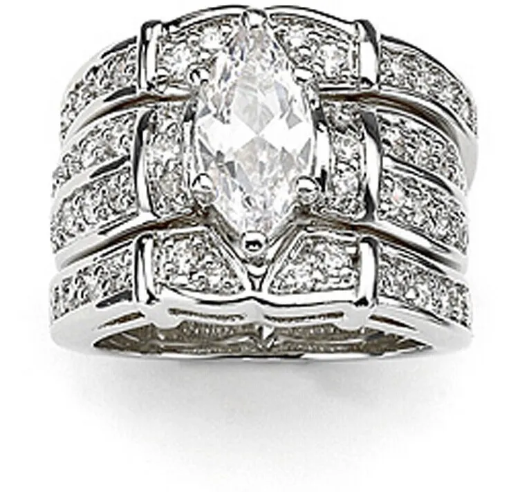 Choucong Deluxe Lovers Diamonique CZ 14kt Vitguldfylld 3 Wedding Ring Set SZ 5-11 Gratis fraktgåva