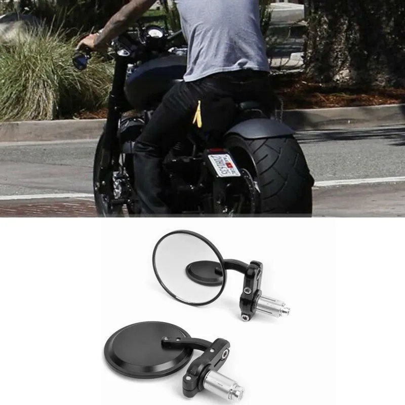Universal 7/8" Motorcycle Handlebar End Mirrors – Black Round, For Bobber Clubman Cafe Racer