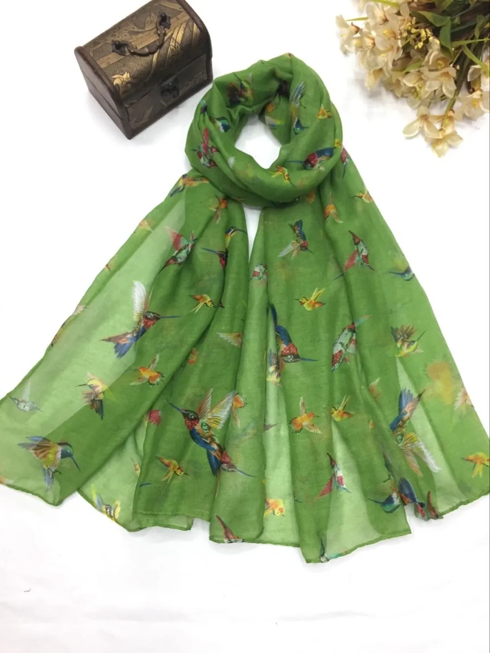 Nieuwe mode schattige zoemende vogelprint sjaal vrouwen dierenpatroon wrap sjaals sjaals sjaals hijab 3 kleur geheel lot7450085