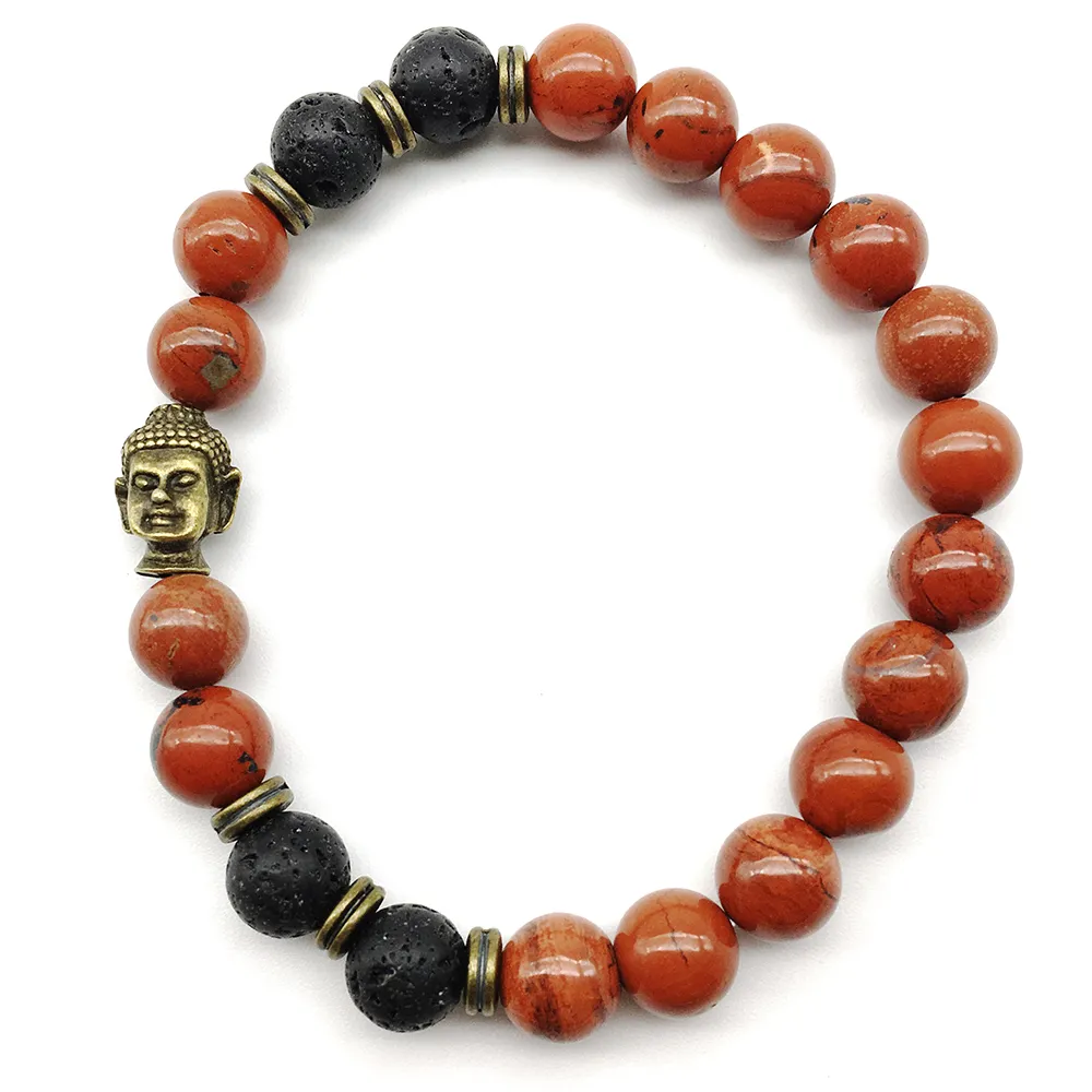 SN1267 Neues Design 2018 Herren-Buddha-Armband, hochwertiger roter Stein, Lava-Armband, trendiger Mala-Yoga-Balance-Schmuck