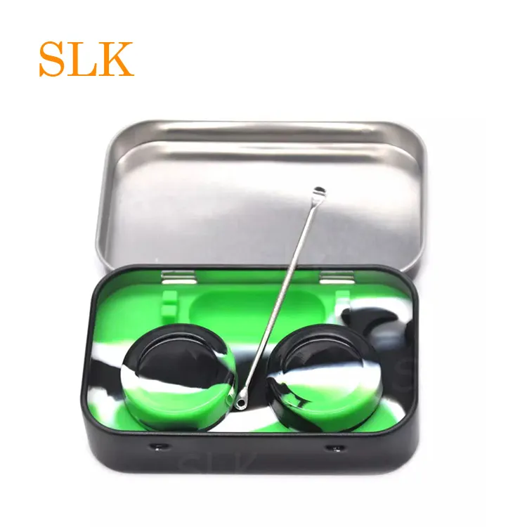 Fabrieken Sale 4 + 1 Tin Siliconen Opslag Jar met 2 stks 5ml Silicon Wax Container Oil Jar Base DAB DABBER Tool Metal Box Case