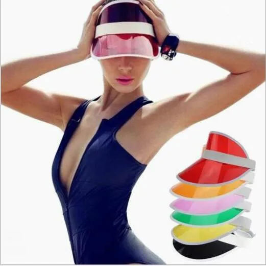 Pare-soleil pare-soleil chapeau de fête capuchon en plastique transparent chapeaux de soleil en pvc transparent chapeau de protection solaire chapeaux élastiques de plage de Tennis livraison gratuite