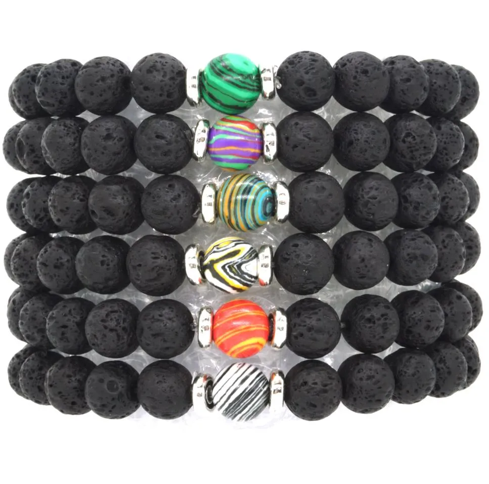 10 couleurs naturel noir pierre de lave perles Bracelet élastique diffuseur d'huile essentielle Bracelet roche volcanique perlée cordes à main