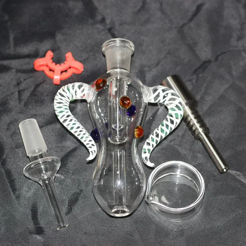 Kit mini raccoglitore di nettare da 2 pezzi a forma di corno di bue con confezione individuale entrambi 14mm 19mm punta in vetro gr2 punta in titanio mini bong in vetro acqua