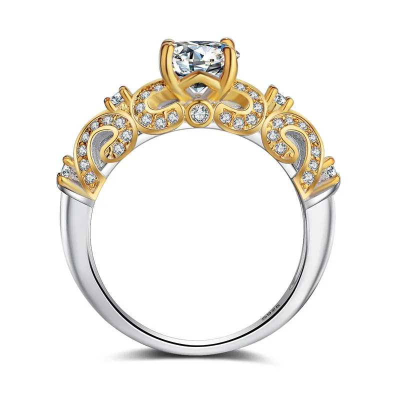 Yhamni Fine Jewelry 100% Original Pure 925 Sterling Silver Ring Gold Color Sona CZ Diamentowe Obrączki Ślubne dla kobiet JZ243