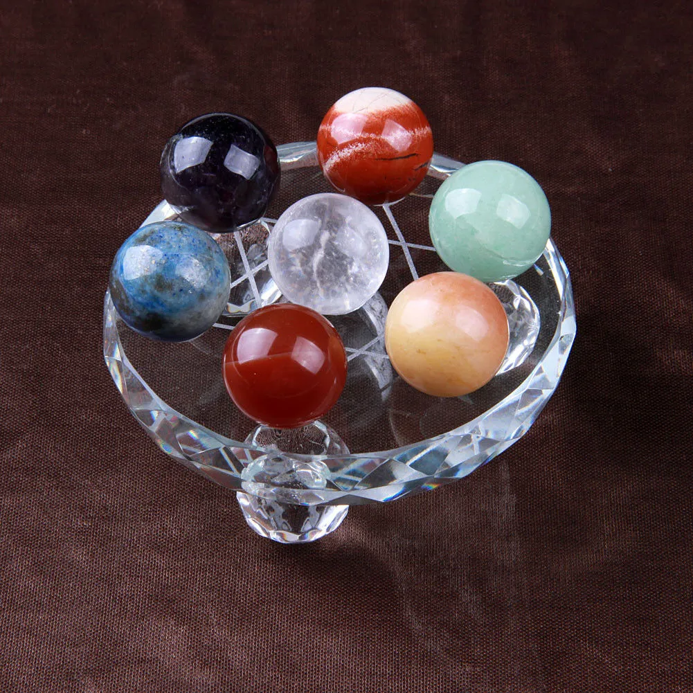 Sfera di cristallo naturale 7 pezzi Chakra quarzo sfera gemma curativa perline di pietra Fengshui Decor supporto in vetro