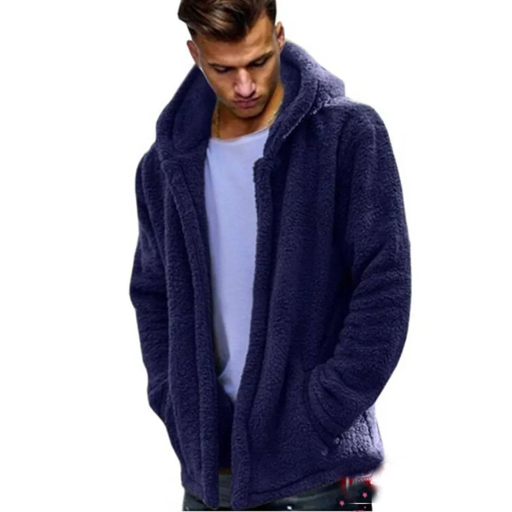 M-3XL Mężczyzna Kurtka Z Kapturem Zimowa Sprężyna Polar Ciepłe Loose Coats Cardigan Casual Solid Color Fluffy Kurtki Męskie Outwear Ubrania