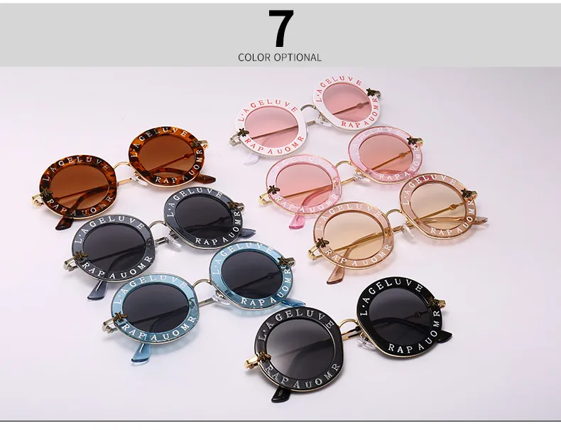 Fashion cool Round Sunglasses English Letters Little Bee Sun Glasses Men Women Brand Glasses Designer Fashion Male Female