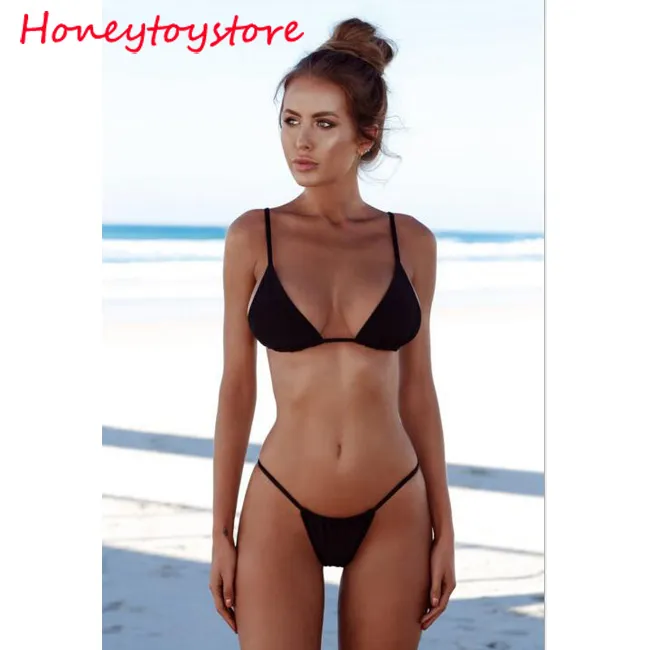 2018 Sexy Solid Top Thong Micro Bikini Kobiety Swimsuit Brazylijski Bikini Zestaw Kostium Kąpielowy Plaża Maillot de Bain Monokini