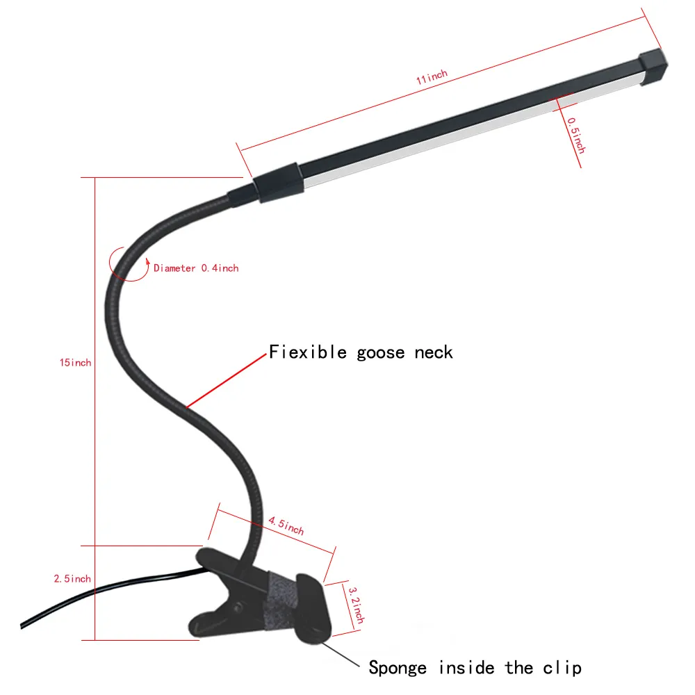 Lampa biurka LED z klipsem elastycznym 6-8W wysokim światłem LED 8 poziomu ściemniacza 3 lampa kolorów