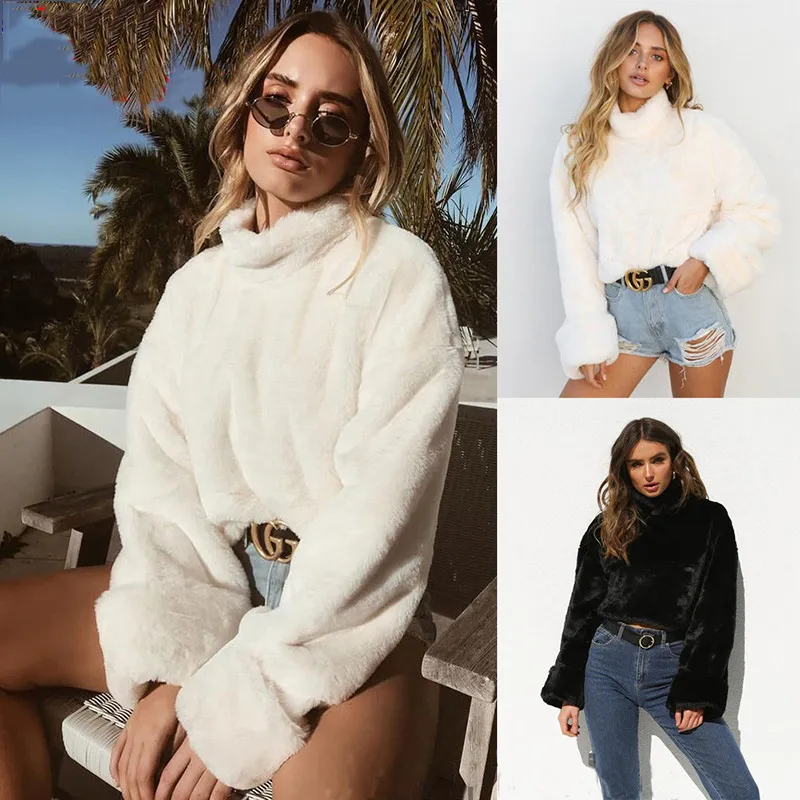 2018 mode femmes à manches longues lâche col roulé pull haut court manteau hauts pullover décontracté femmes vêtements d'hiver