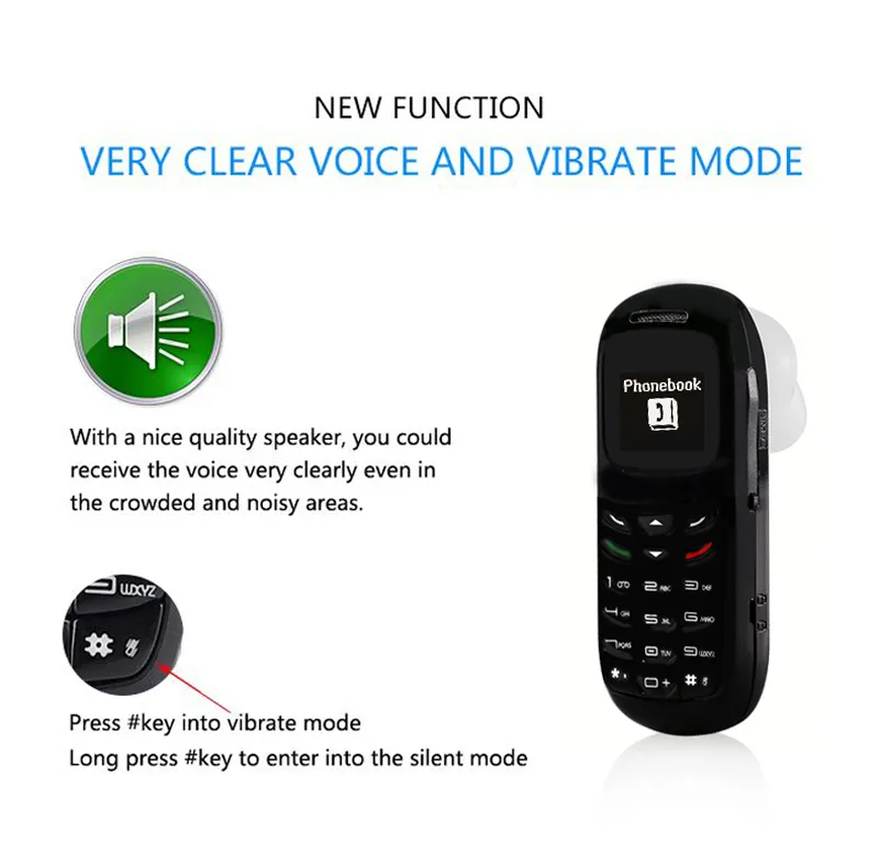 Original GT Star GTSTAR BM70 telefoner Bluetooth Mini Mobiltelefon Singel SIM-kort BT Dialer Universal Trådlös hörlurscellphone