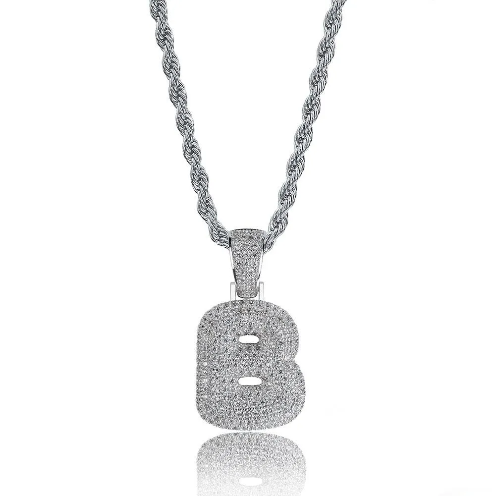 Hip Hop A-Z Bubble Letters Collana con ciondolo Zircone cubico 26 alfabeto Fascino Oro Argento Colore Corda intrecciata Catena uomo Donna Gioielli regalo