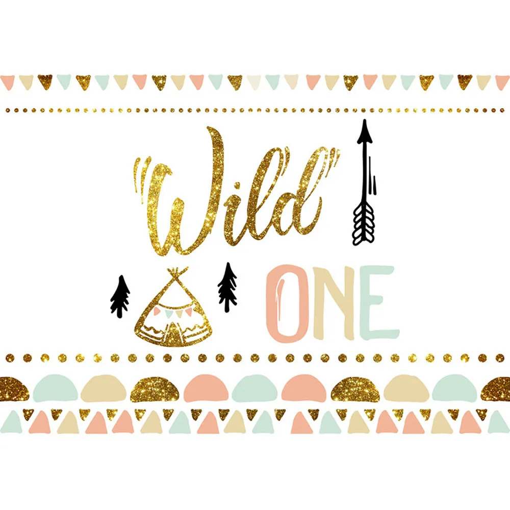 Wild One Birthday Party Backdrop Gedrukt Vlaggen Gouden Polka Dots Bomen Tent Pasgeboren Baby Douche Props Kids Photo Shoot Achtergronden