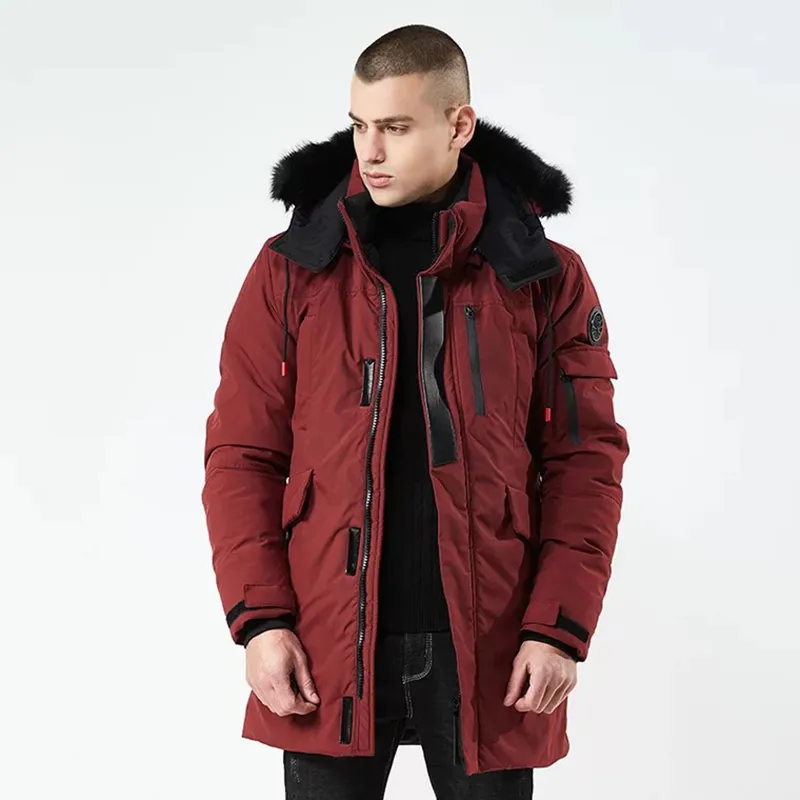 2018 inverno jaquetas para homens pele com capuz parka destacável solo de vento quente longo elegante homens de inverno casacos homens parkas para a Rússia