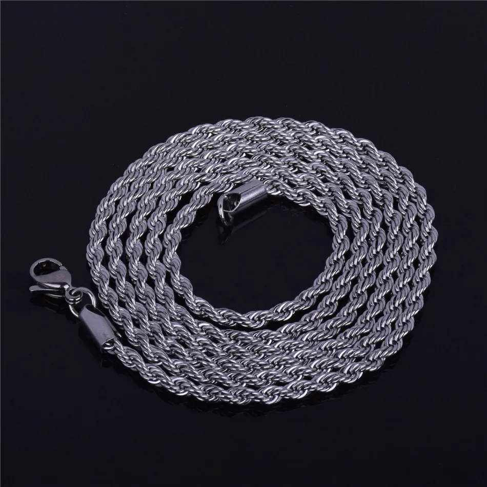 Men's Hip Hop Rapper's Chain 3mm 18" 20" 24" 30" Gold Silver Color Stainless steel Rope Link Necklace Hip hop Jewelry For Women