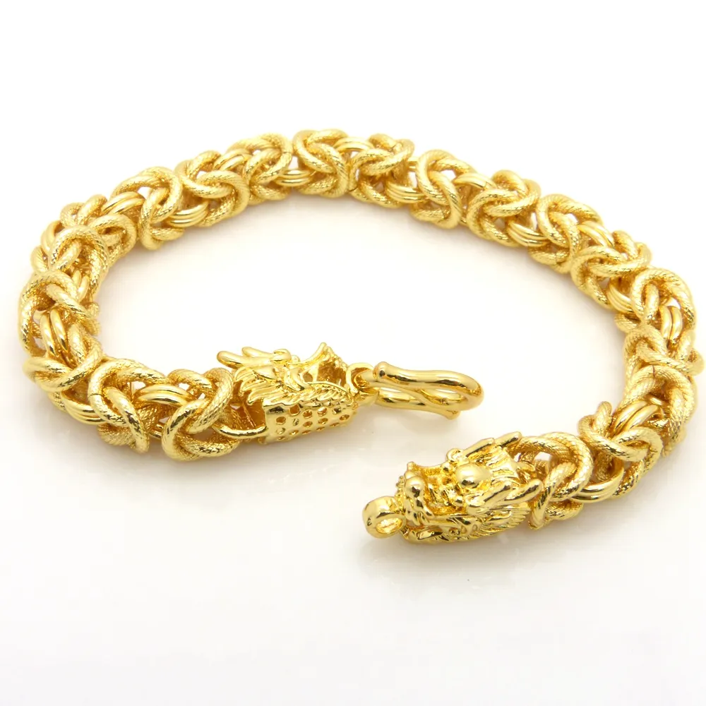 Pulsera para hombre Cabeza de dragón Estampado Sólido 18k Oro Relleno Grueso Cadena de muñeca pesada Estilo Hip Hop Joyería para hombre guapo 8 6 pulgadas 93148