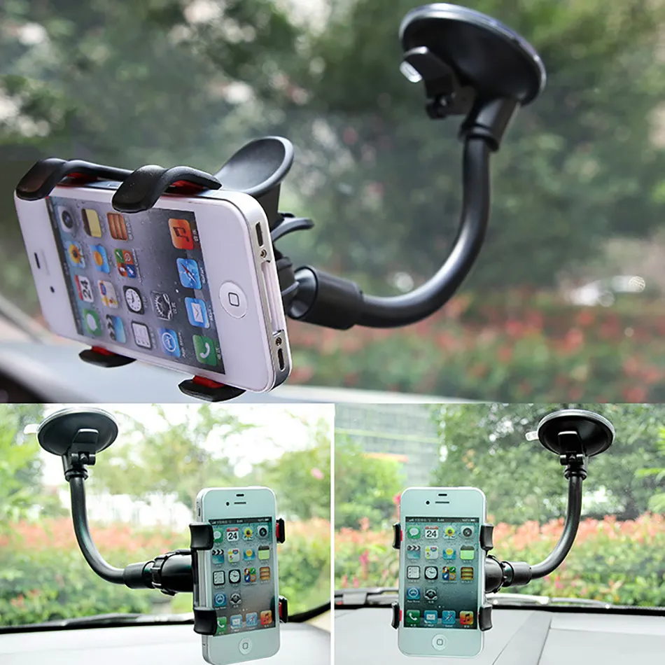 20cm long arm universale cellphone holder flexible 360 rotation windshield car holder bracket with chuck buckle support smart phone mount
