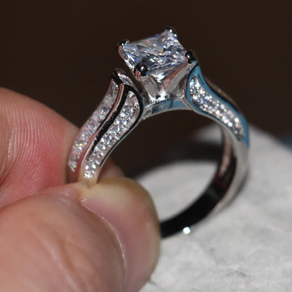 choucong bijoux femmes taille princesse 2ct diamant 14KT or blanc rempli bague de fiançailles mariage Sz 5-11