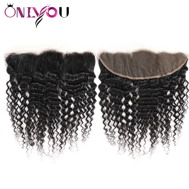 Cabelos encaracolados profundos 4 feixes com 13x4 LACE FRONTAL EAR EAR A EAR MAIS TELAÇÃO REMY CABELO HUMANO EXTENSions