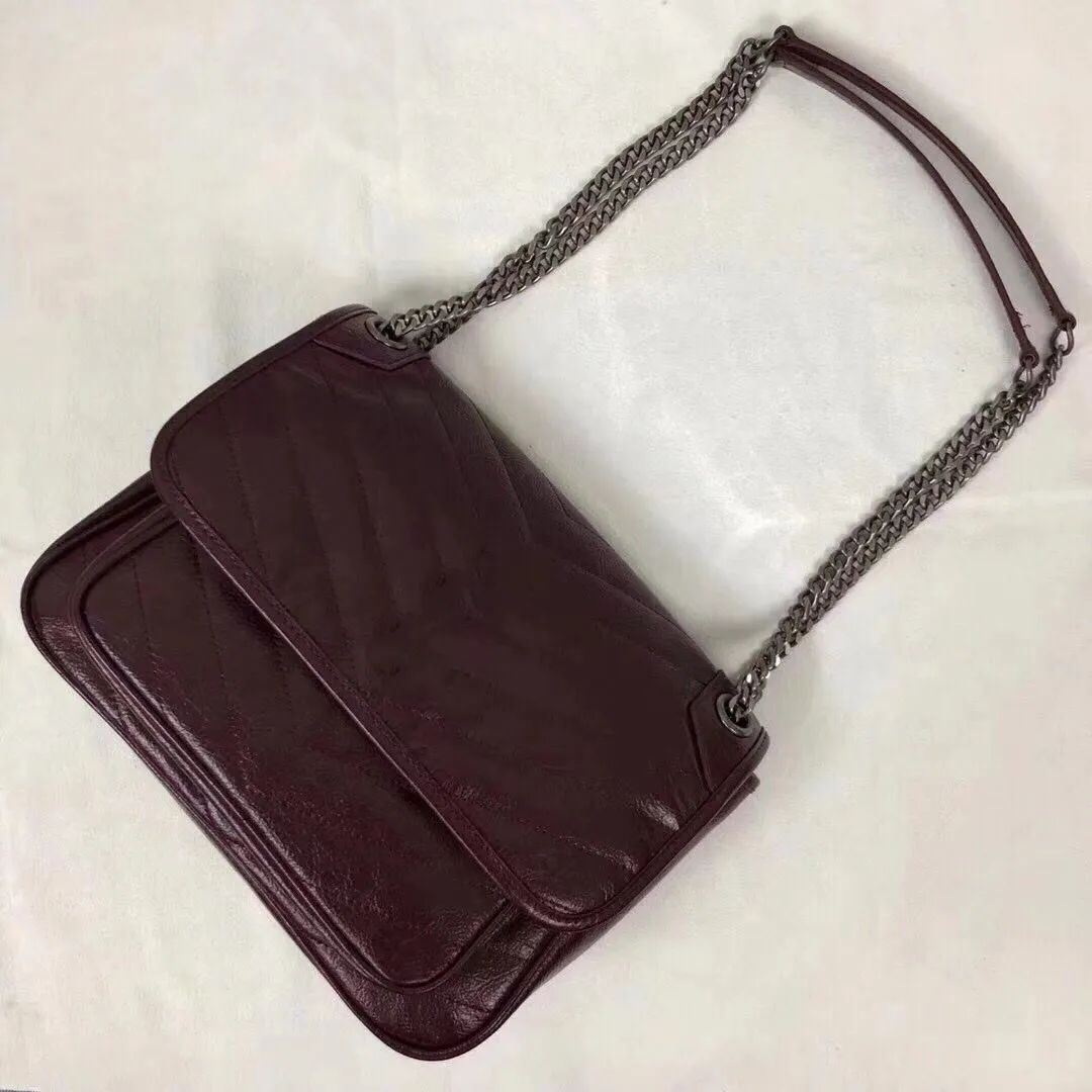 Kobiety Skórzane Torby Na Ramię Prawdziwe Skórzane Krowy Miękki Skórzany Łańcuch 28cm Średni Crossbody Duże objętości Multi-kieszenie