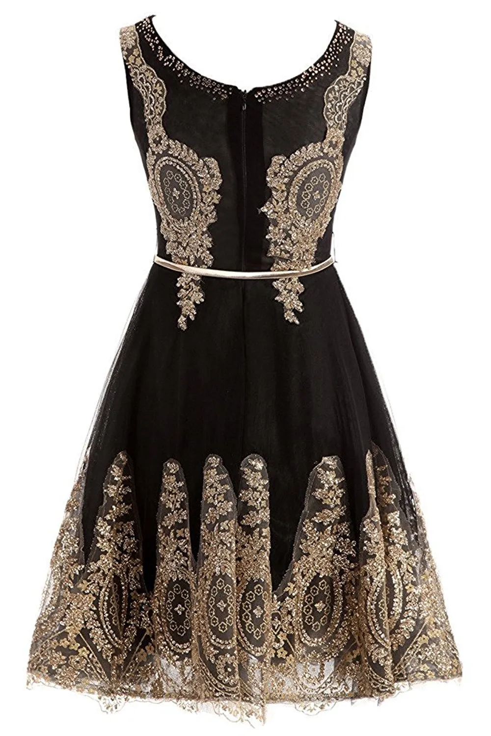 Short Homecoming Graduation Dress Gold Lace Black Jewel Neck with Belt  Sleeveless A-Line Tulle Evening Gown from Dhgate Homecoming Dresses - price  81.12