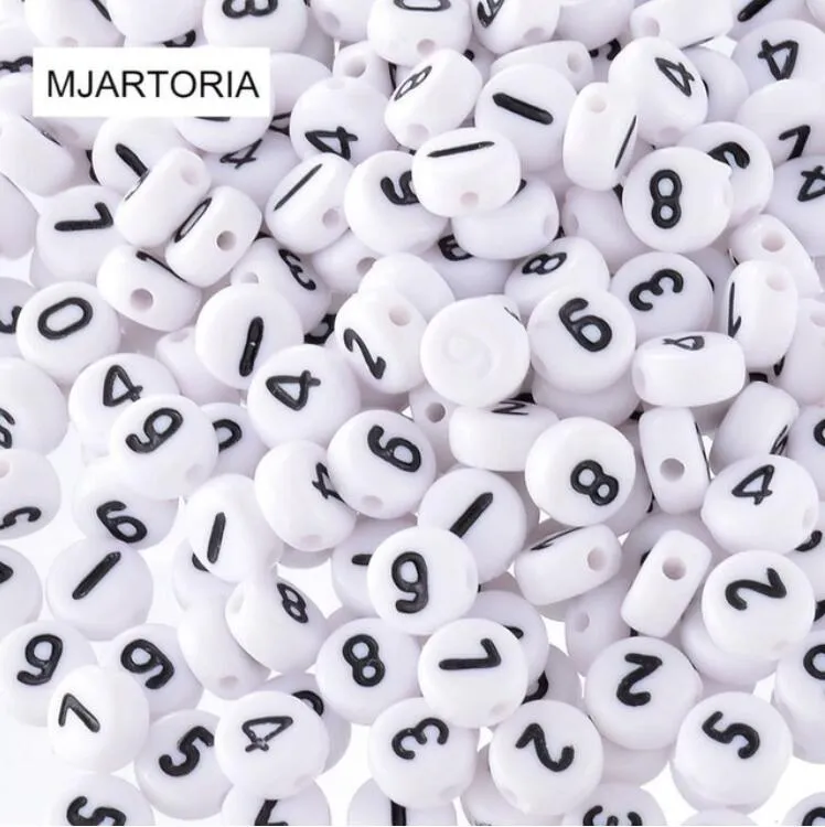 500 unids Mixed White Acrylic Numbers Spacer Beads 7mm Ronda Craved Numbers Beads para hacer la joyería envío gratis