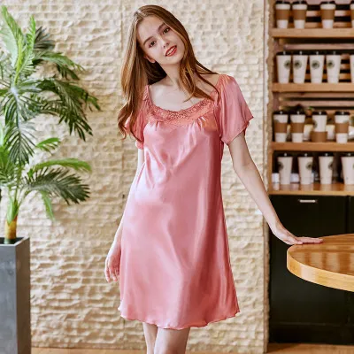 Ladies Pyjamas Summer Rayon Home Sweet Design Short Sleep Dress Wear Sexy Short Sleeved Nightdress