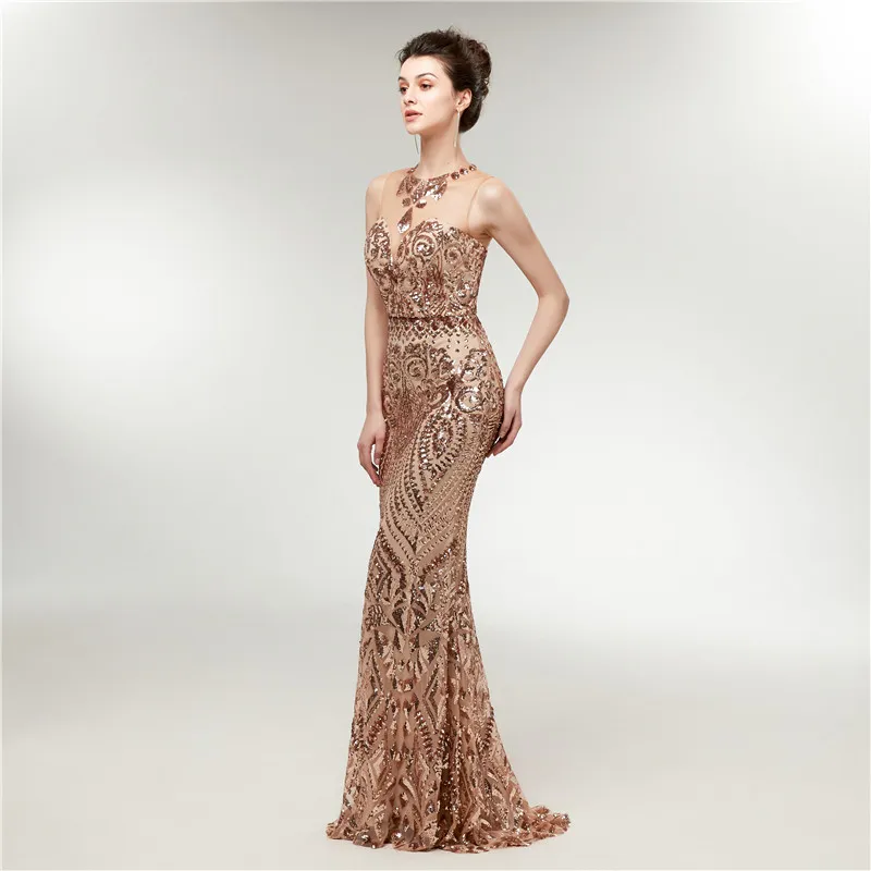 Rose Gold Mermaid Prom Dresses Cekiny Długie Luksusowe Suknie Formalne Wieczór 2018 Prom Dress Robes De Soirée