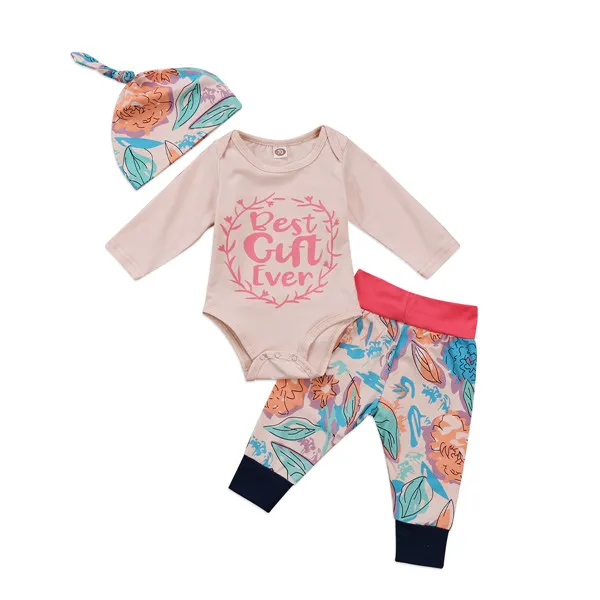 Abbigliamento per bambini Miglior regalo di sempre Neonato Bambino Vestiti per bambina Top a maniche lunghe Pagliaccetto Pantaloni floreali Cappello 3 pezzi Abiti 2018 Set primavera autunno