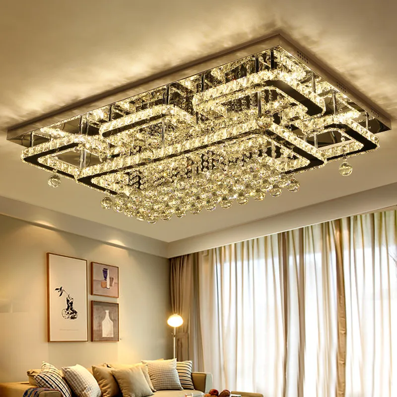 Luxury Chandeliers Modern LED Ceiling Light Square Lamp K9 Crystal for Living Room Bedroom Restaurant