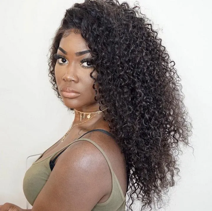 Nieuwe Collectie Menselijke Maagd Remy Braziliaanse Zachte Haar Kant Front Full Lace Kinky Curly Pruiken 130% Desnity Natuurlijke Zwarte Kleur voor zwarte vrouwen