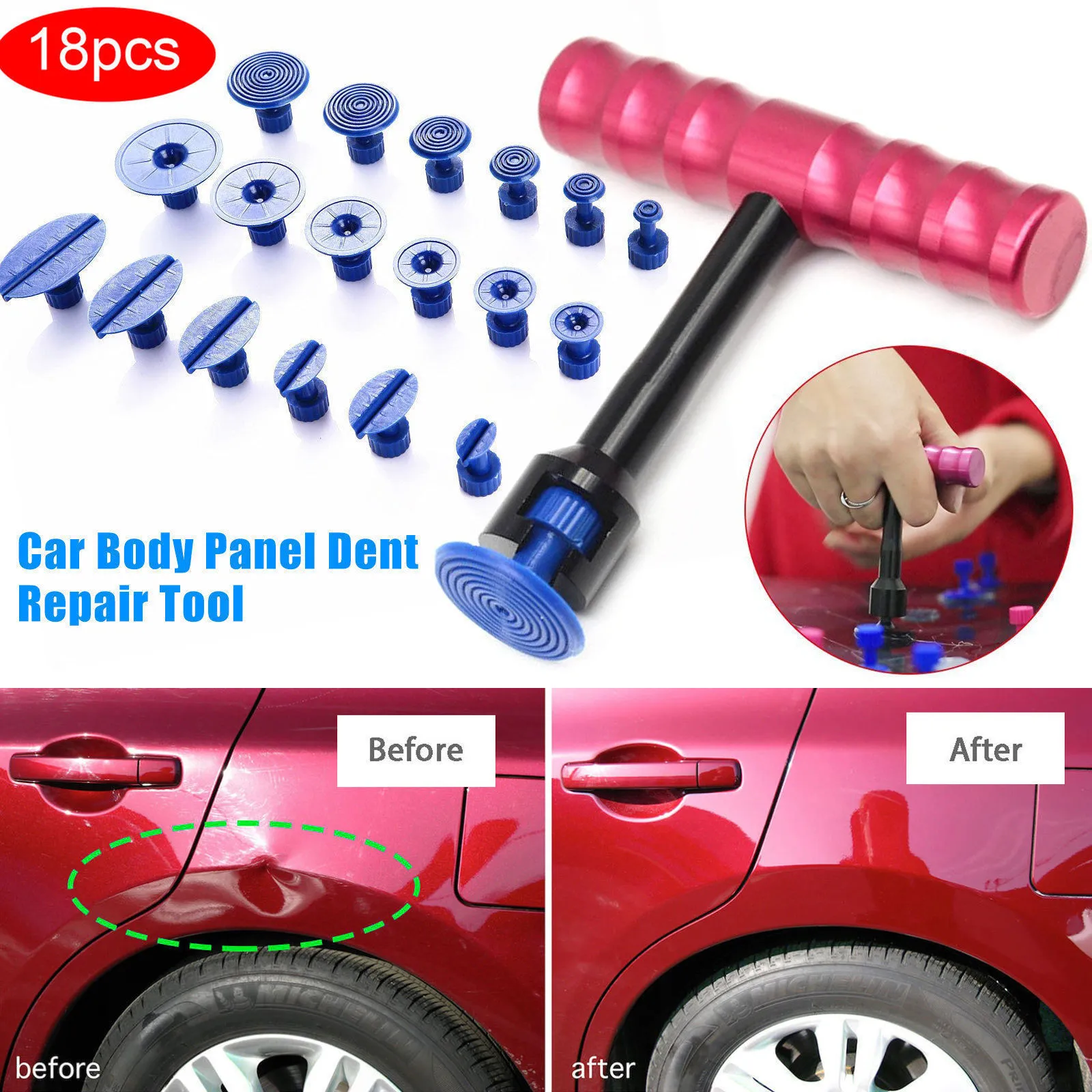 Nieuwe Professionele 18 Stks T-Bar Auto Body Panel Paintless Dent Removal Repair Lifter Tool + Puller Tabs Car Moto Damage Removal Gratis verzending