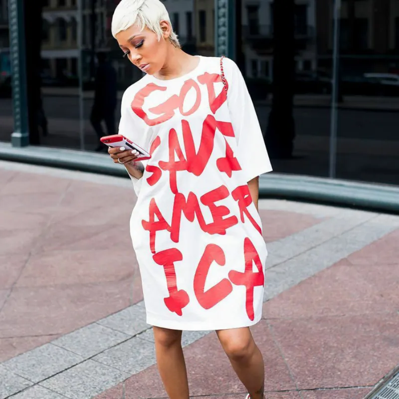 Sonbahar Amerikan Tarzı Özel Kadın Elbise YENI 2018 Rahat Gevşek Streetwear Hip Hop Kısa Kollu Mektup T gömlek Elbiseler Rahat sokak elbise
